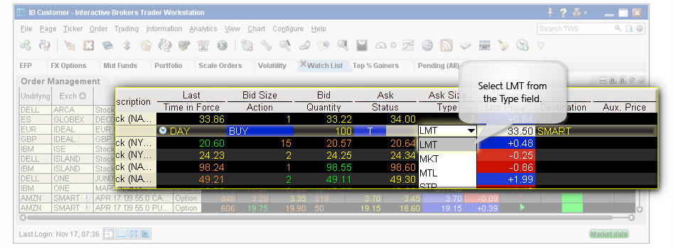 Limit Orders example
