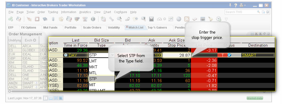 Stop Orders example