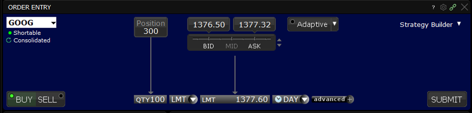 half tws mosaic order entry