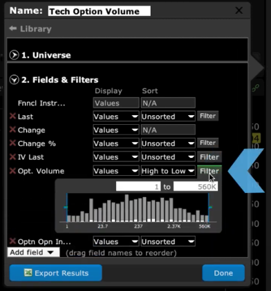 IBKR TWS Tech options volume