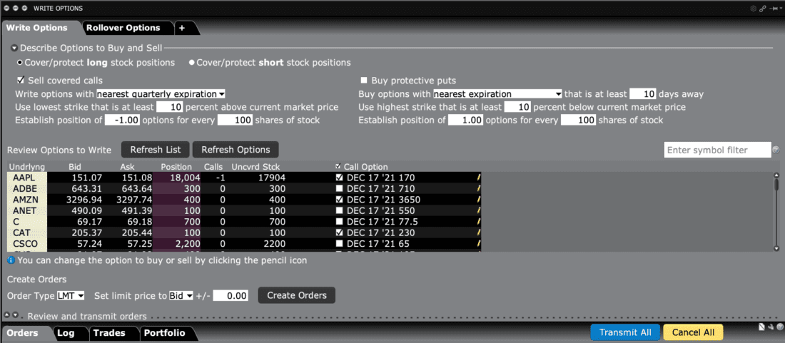 Options Write Rollover Tool