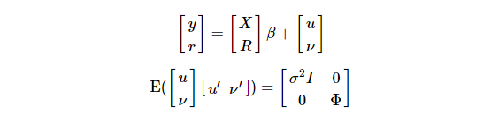 Incorporating the prior information into the sample information leads to the following model specification.