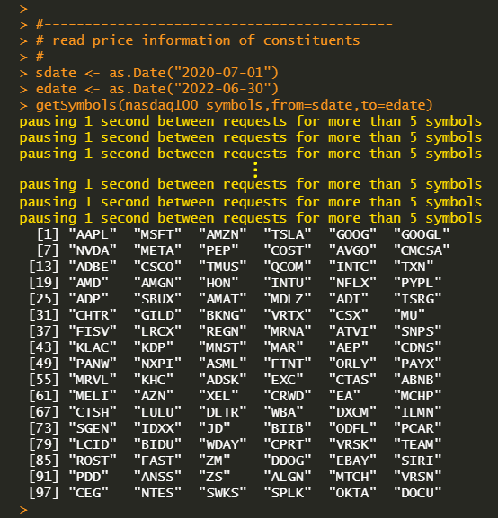 R Code Snippet : Read and Concatenate Prices of Constituents of a Stock ...