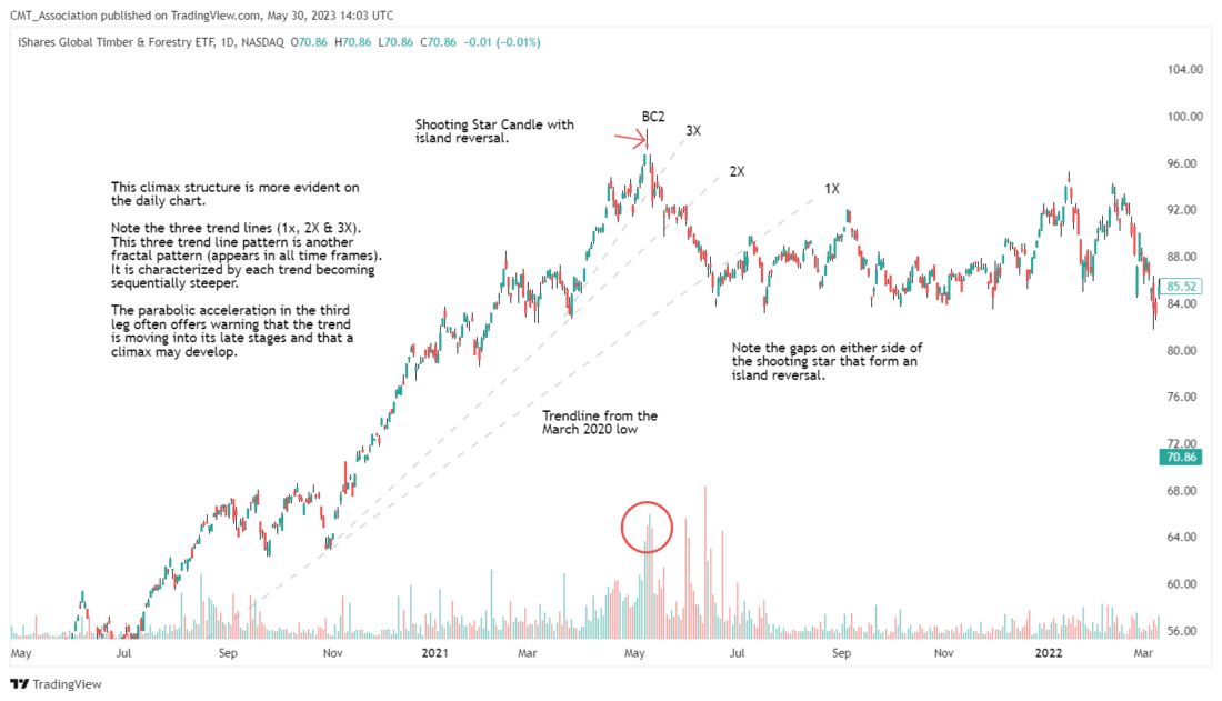 The first is the reversal bar or pattern that occurs at or near the culmination of a long term trend. 