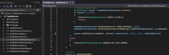 ReqMktData request in solution file
