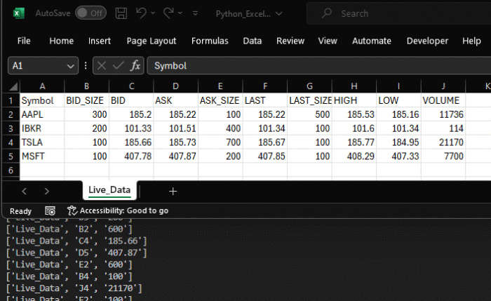 Excel sheet updating with Python data in real time