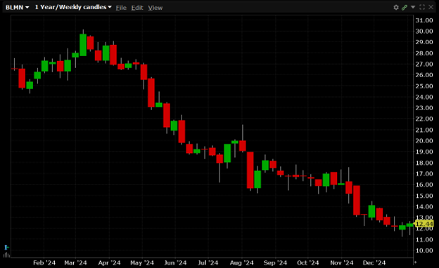 35,000 Diagonal Put Spreads Trade in Bloomin’ Brands, Inc. (Symbol: BLMN)