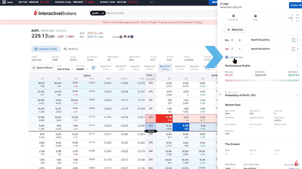 advisor portal add stock leg