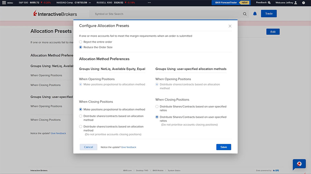 client portal configure allocation presets