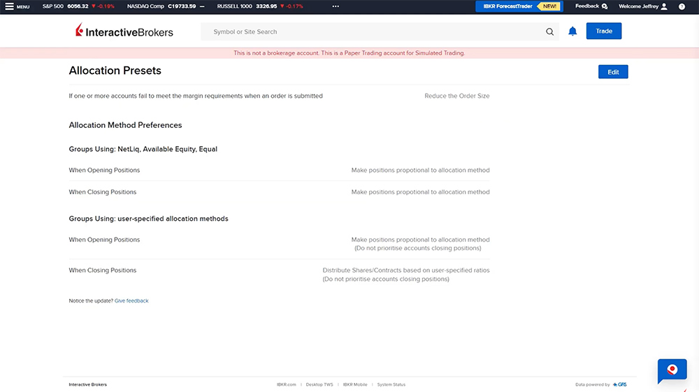 client portal allocation presets