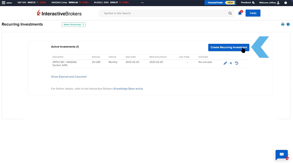 advisor portal create recurring investment button