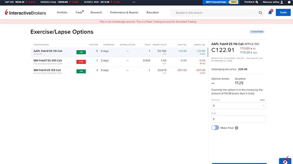 advisor portal exercise/lapse options