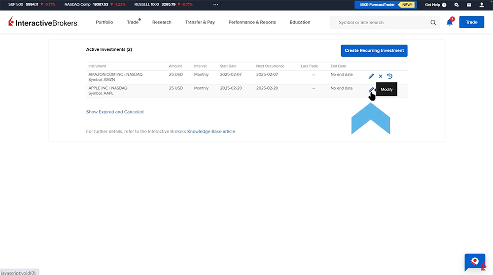 advisor portal modify recurring investments