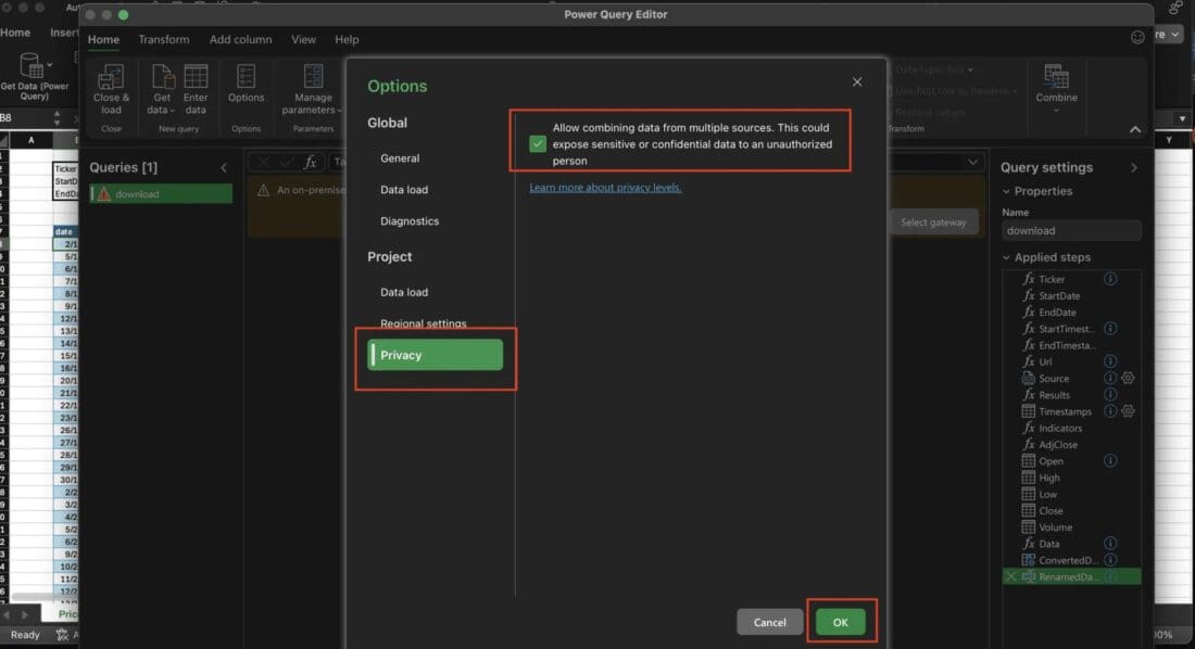 Yahoo Finance Data Access with Excel