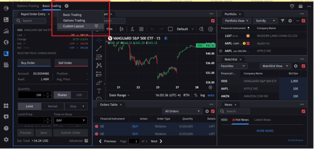 custom layout button ibkr desktop