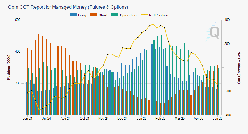 corn COT report for managed money (futures and options)