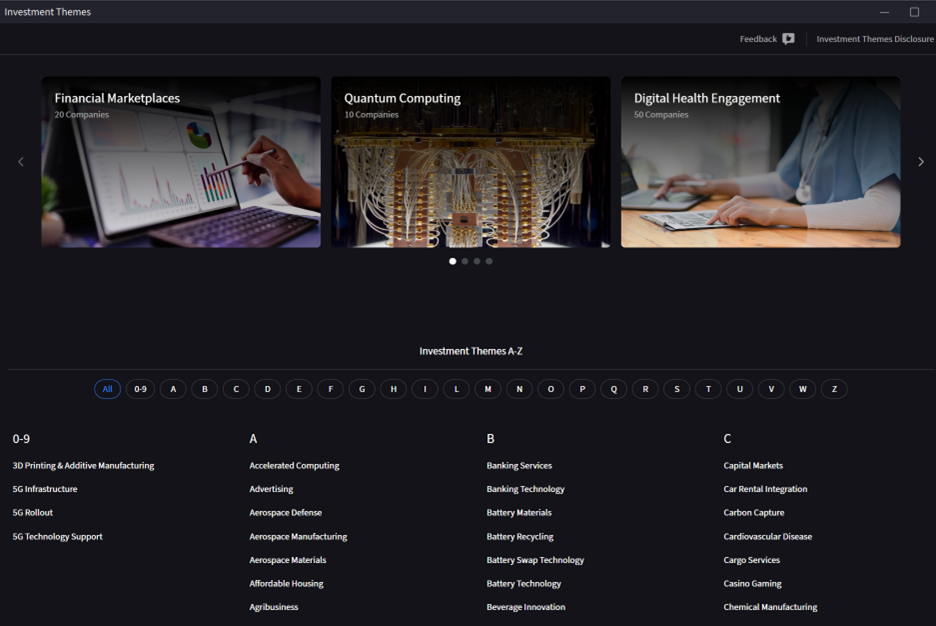 Additionally, the alphabetical index allows systematic browsing of all available themes. 