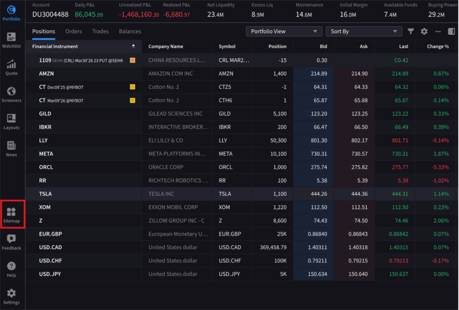 Locate and click the site map icon positioned in the lower left-hand corner of the platform 