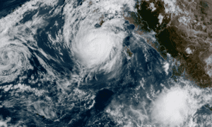 The nor’easter’s peak winds and Hurricane Polo approaching Baja California