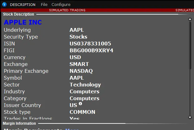 Contract Description Window