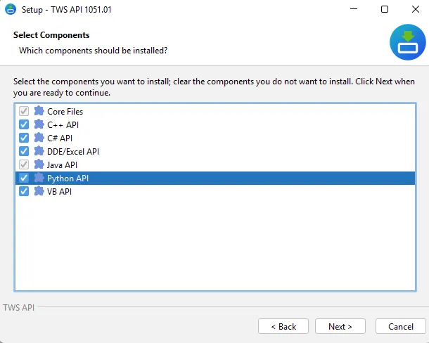 Setup wizard compnent selection