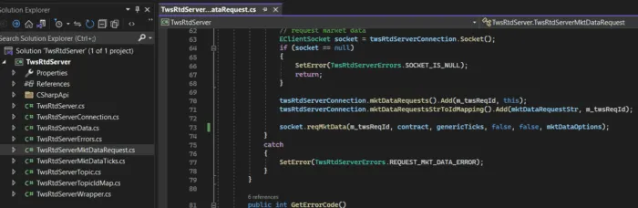 ReqMktData request in solution file