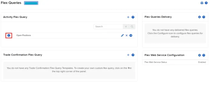 Highlighting the Information button for a Flex Query.