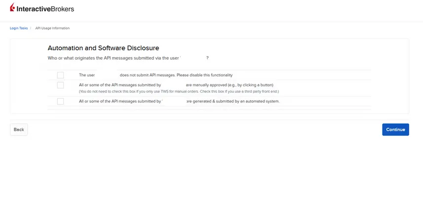 The Automation and Software Disclosure window that within the API Usage Information certification.