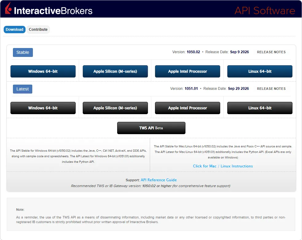 TWSAPI download page