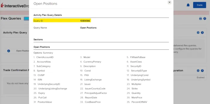 Highlight of the Query ID for a specific Flex Query.