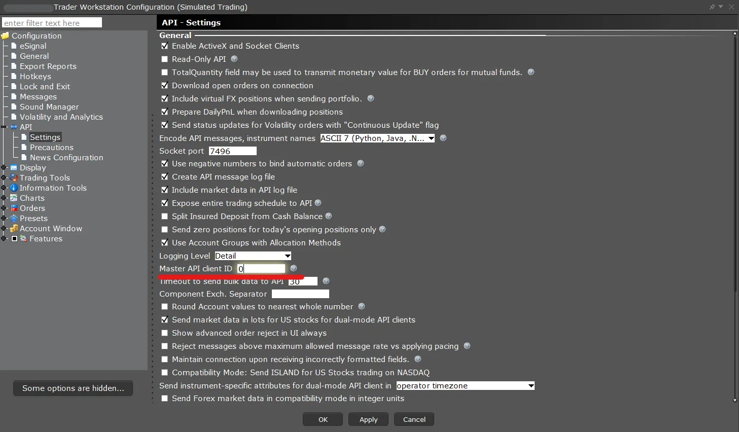 Highlights the "Master API client ID" setting under API Settings.