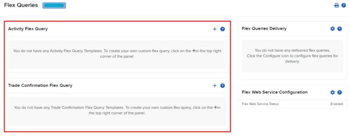 Highlighting the Activity Flex Query and Trade Confirmation Flex Query sections of the Flex Queries page.