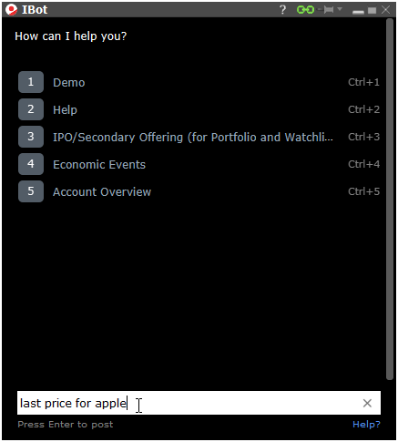 Fragen Sie den IBot nach dem Kurs von Apple-Aktien