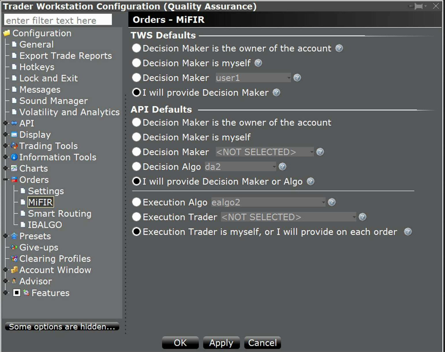 Set MiFIR defaults