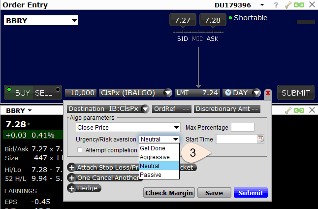 Order mit Schlusskurs-Algorithmus im Mosaic-Layout