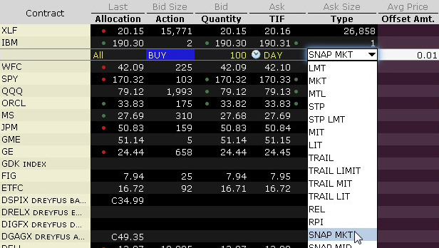 Ordre Snap to Market