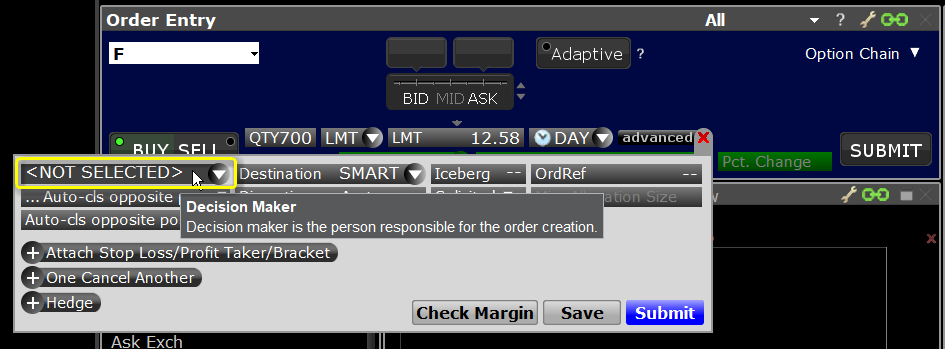 MiFIR Mosaic Order Entry Panel