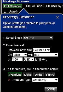 Visual options strategies analyzer