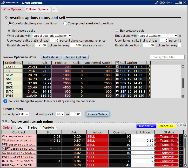Buy position write a covered call