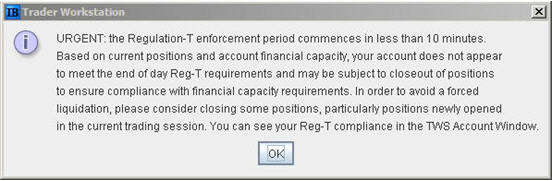 Reg T Enforcement TWS Real Time Activity Monitoring