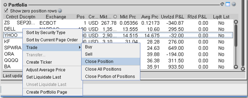 Quickly Close a Position from the Account Window