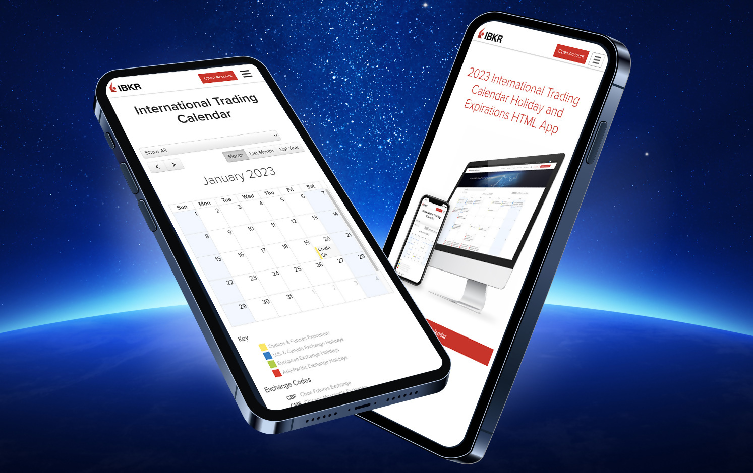 Mobile Phones with 2023 Calendar App on screens