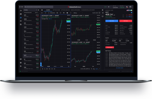 Interfaz de IBKR Desktop interface en un ordenador portátil