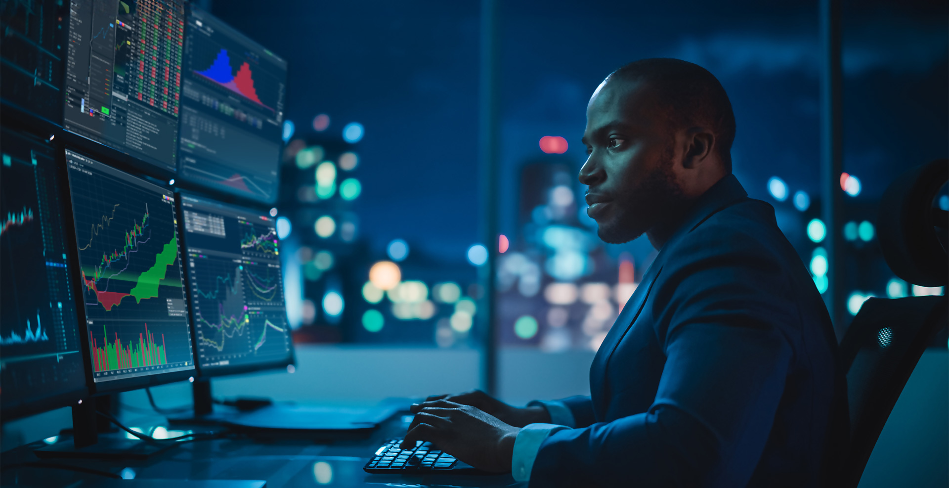 Trader trading on computers