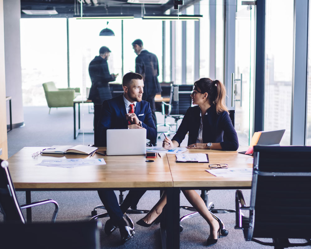 Employees sitting at conference table